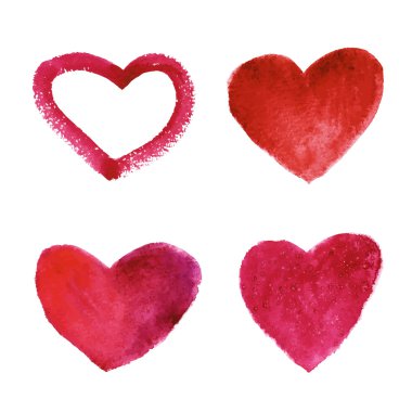 set vektör suluboya kırmızı Kalpler