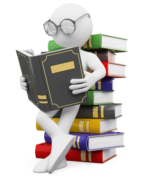 3D beyaz. Öğrenci kitap okuma