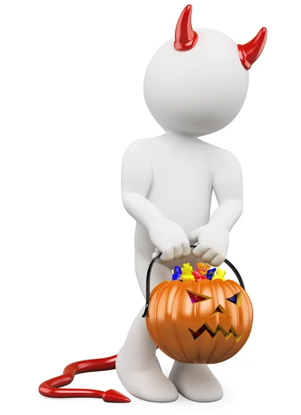 3D halloween beyaz. Şeytanla kabak gibi giyinmiş çocuk — Stok fotoğraf