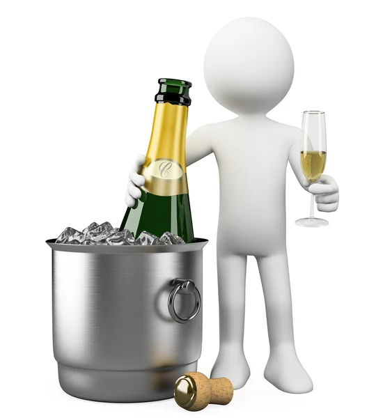 3D white . Bottle of champagne in bucket — Stock Photo, Image