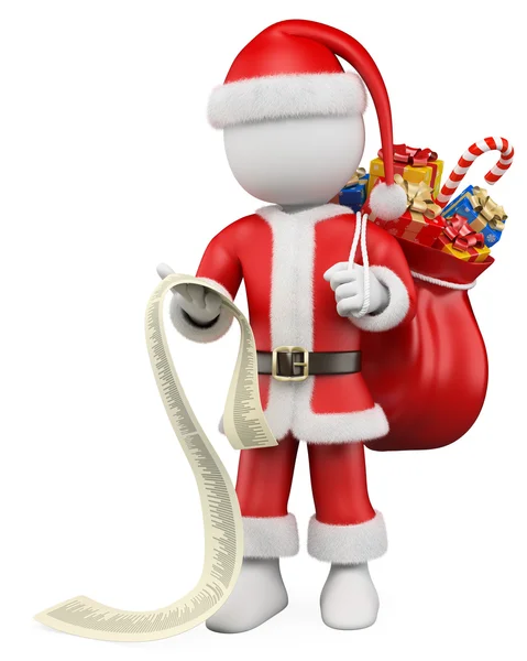 3D Christmas white . Santa Claus reading the list of gifts — Stock Photo, Image