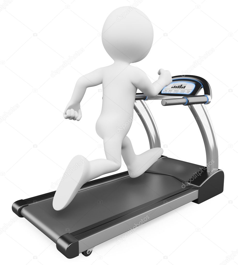 3D white . Running on a treadmill