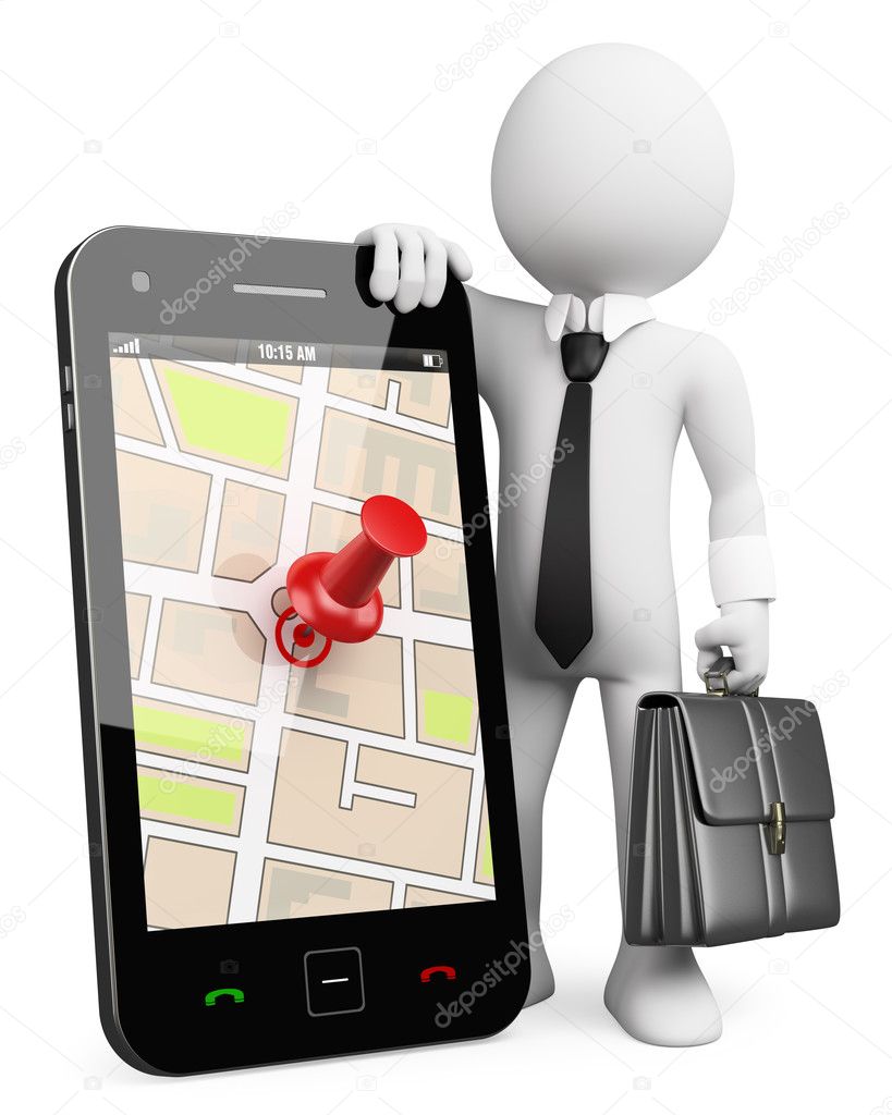 3D business white . Mobile phone with GPS