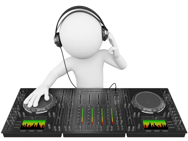 3D white . DJ with a mixer — Stock Photo, Image