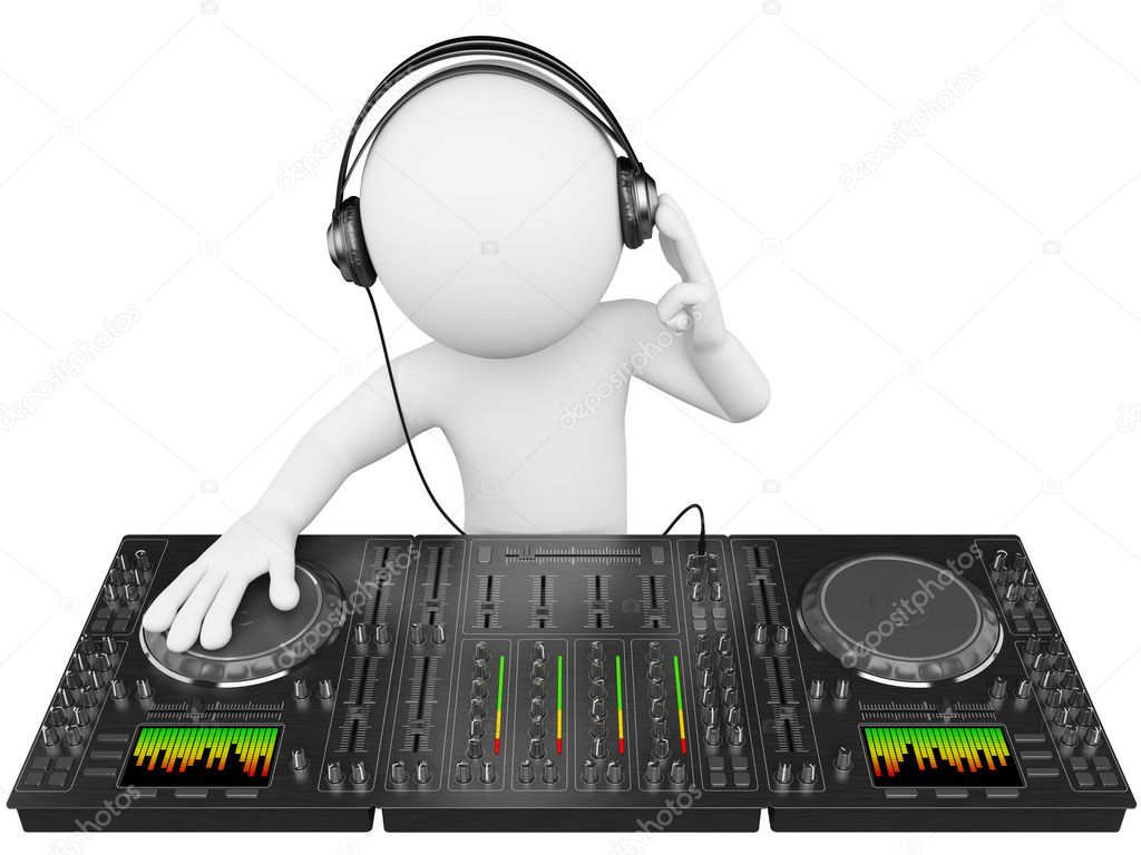 3D white . DJ with a mixer