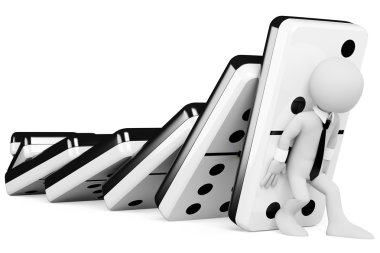 3D business white . Stopping a chain reaction of dominoes clipart