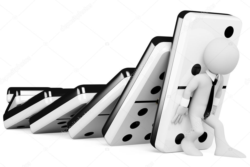 3D business white . Stopping a chain reaction of dominoes