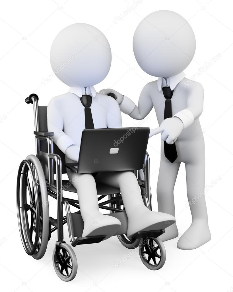 3D white . Disabled businessman working with a partner
