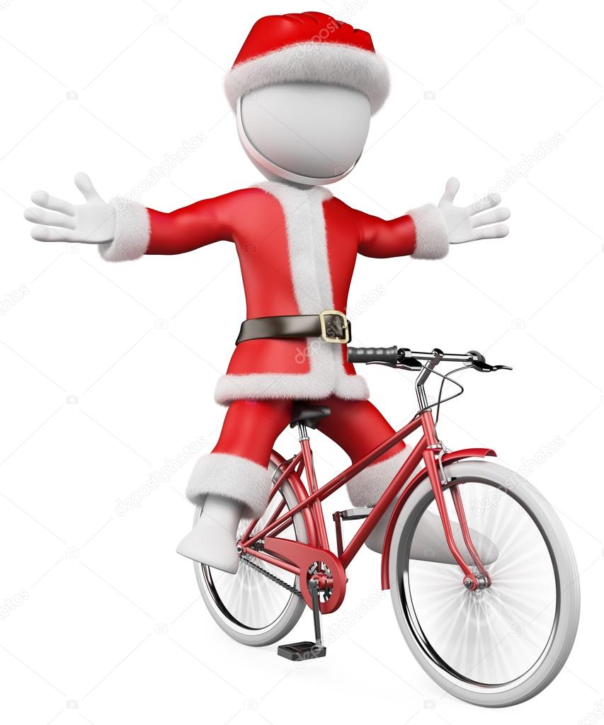 3D white . Santa Claus on bike