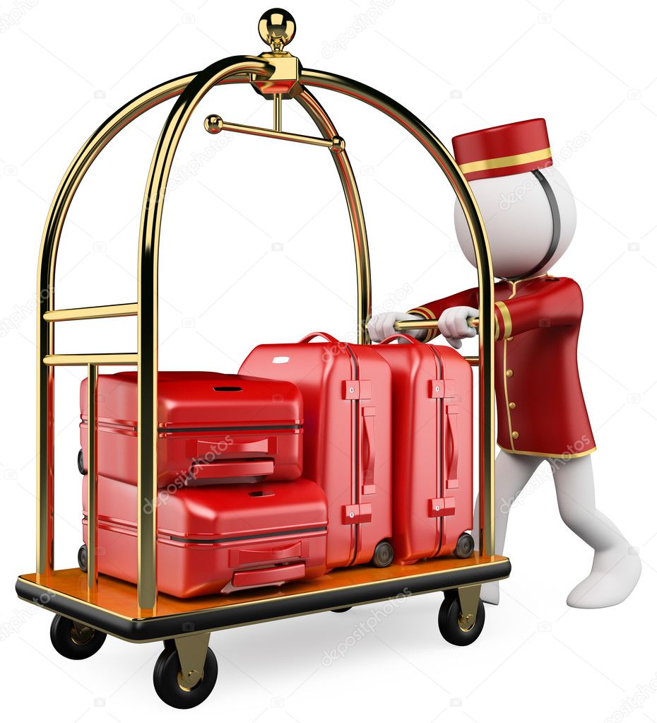 3D white . Hotel luggage cart
