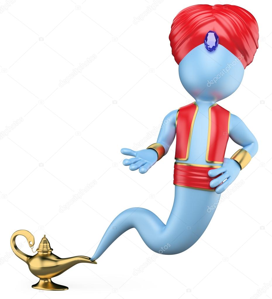 3D white . The genie in the lamp