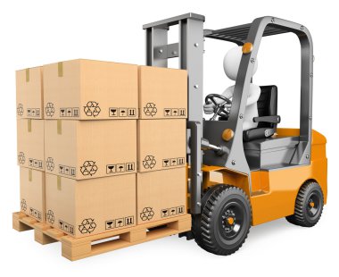 3D beyaz. bir palet ile forklift