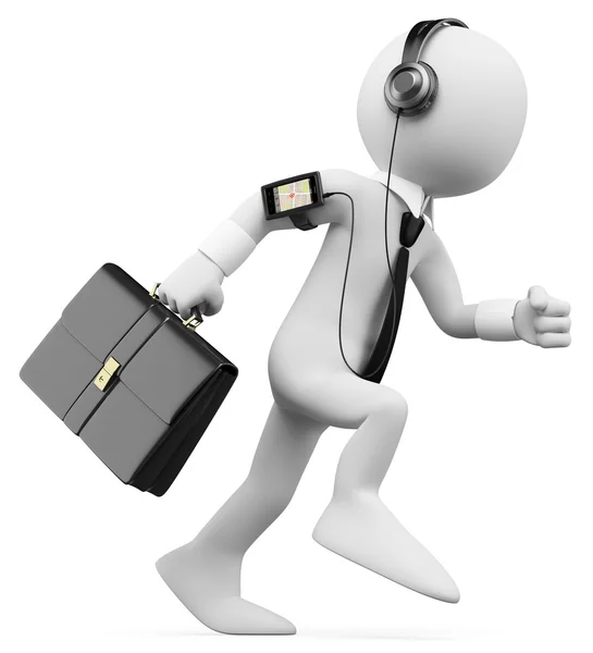 3D white . Businessman rushing to work — Stock Photo, Image