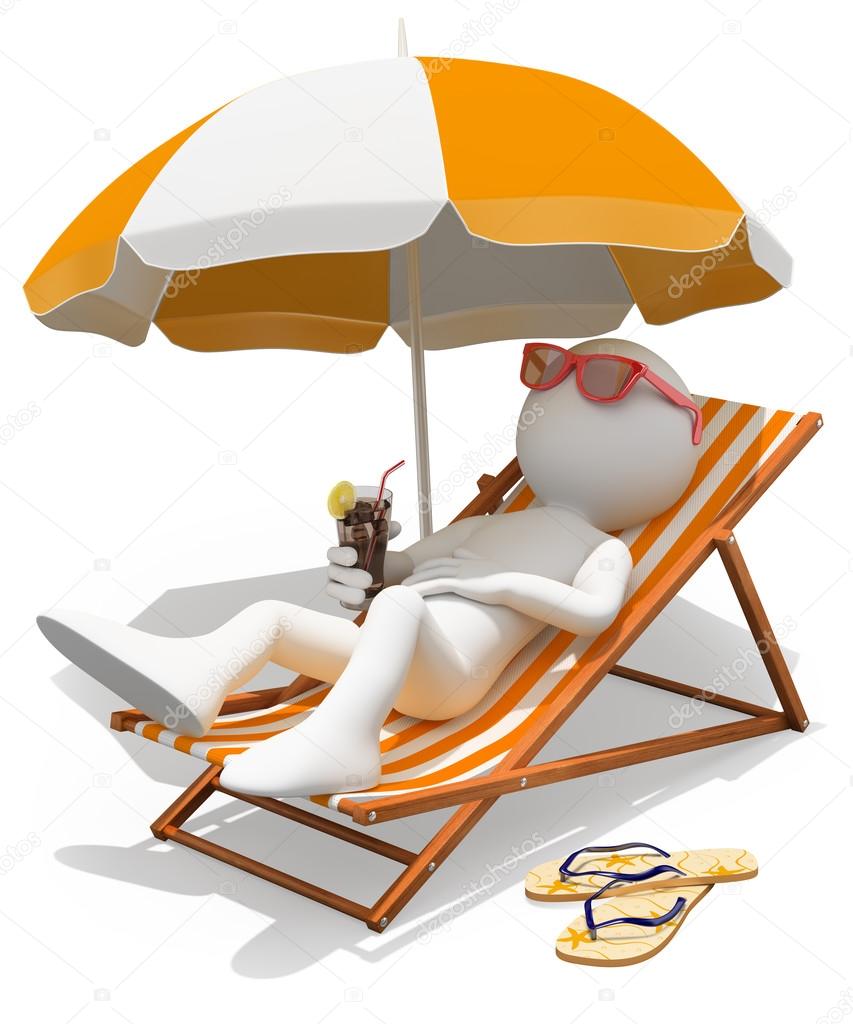 3D white . Sunbathing on a lounger