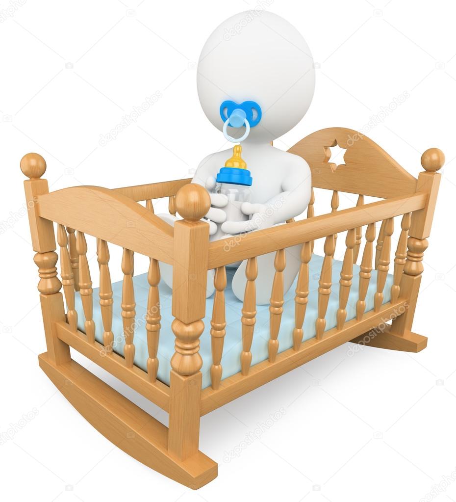 3D white . Baby in the crib