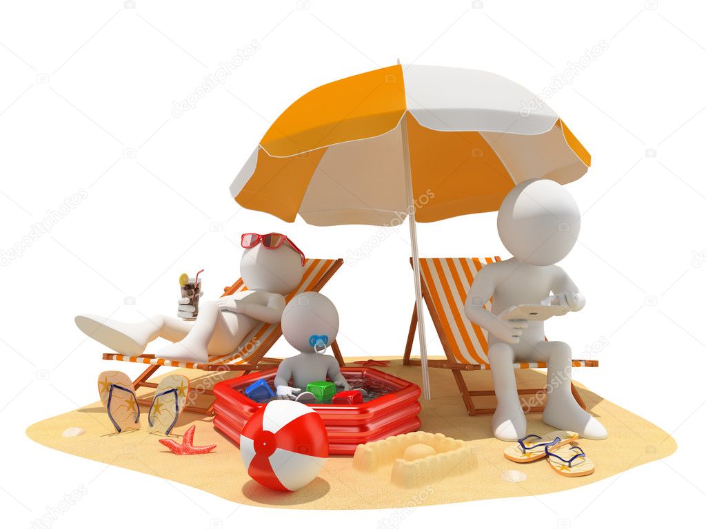 3D white . Family at the beach