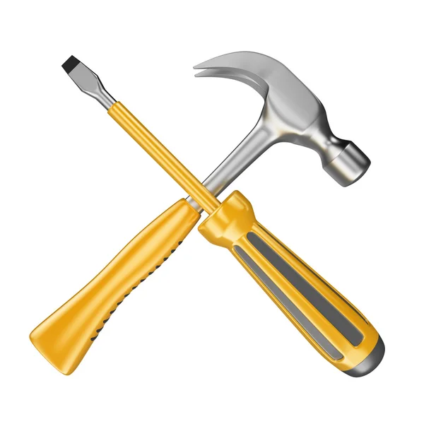 3D Screwdriver and hammer — Stock Photo, Image