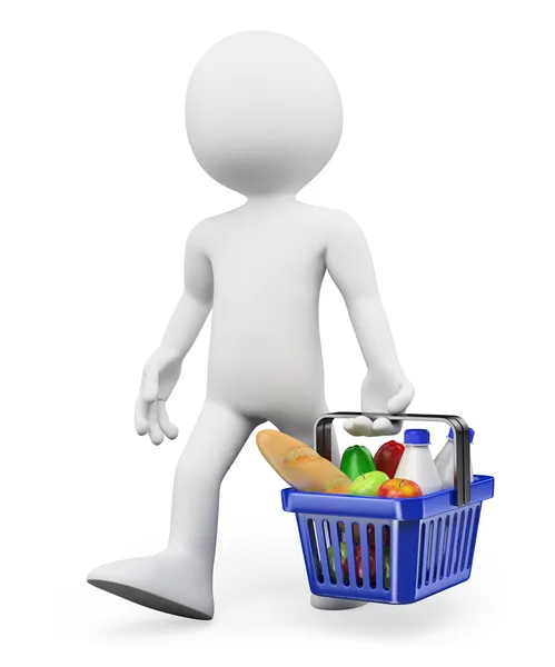 3D beyaz insanlar. sağlıklı gıda alışveriş — Stok fotoğraf
