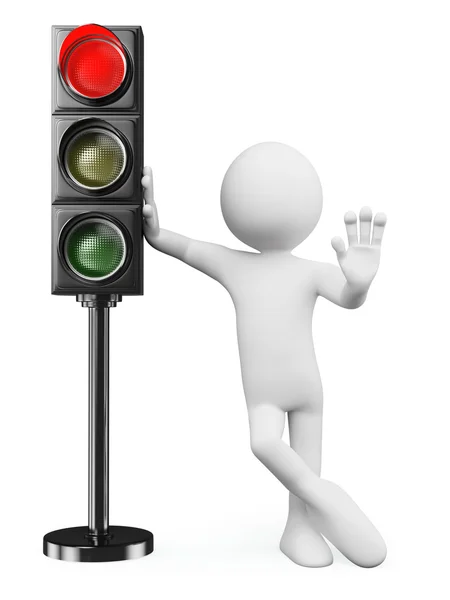 3D white people. Red traffic light — Stock Photo, Image