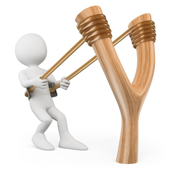 3D белые люди. Человек с огромной рогаткой
