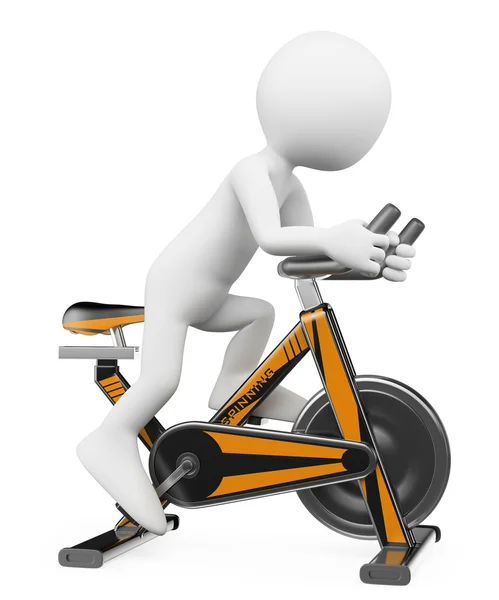 Gente blanca en 3D. Hombre haciendo spinning en una bicicleta — Foto de Stock