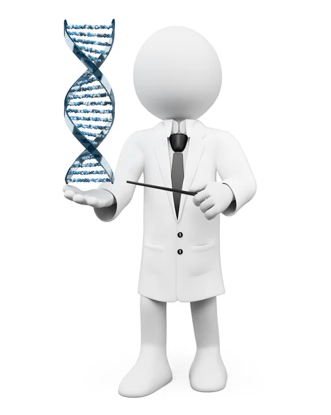 3D білі люди. Генетик з ланцюжком ДНК — стокове фото