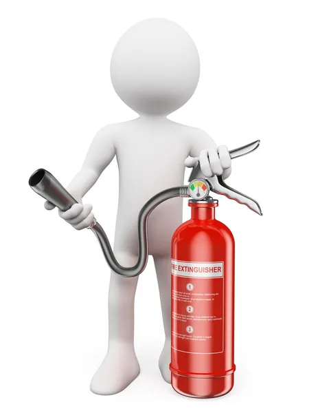 3D white people. Fire extinguisher — Stock Photo, Image