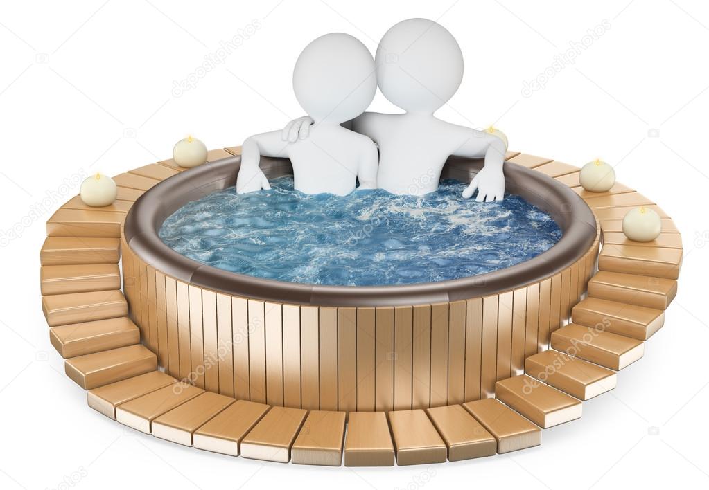 3D white people. Couple relaxing in a jacuzzi