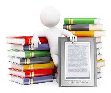3D beyaz insanlar. eBook okuyucu kavramı