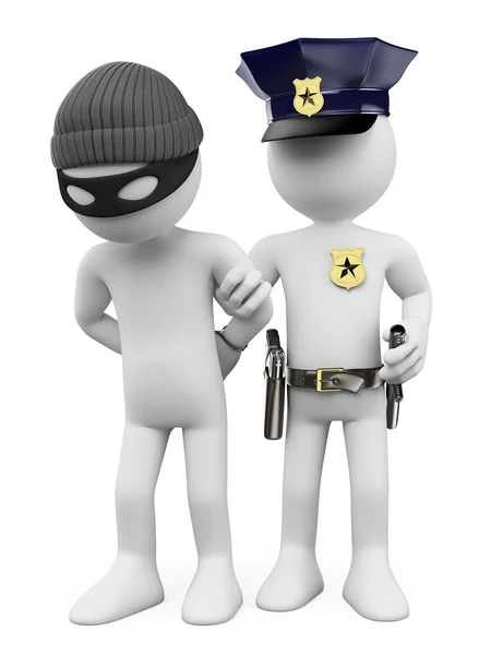 3D bílých lidí. policie a zloděj — Stock fotografie