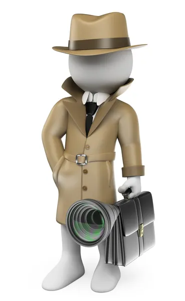 Gente blanca en 3D. Espionaje industrial. Detective. — Foto de Stock