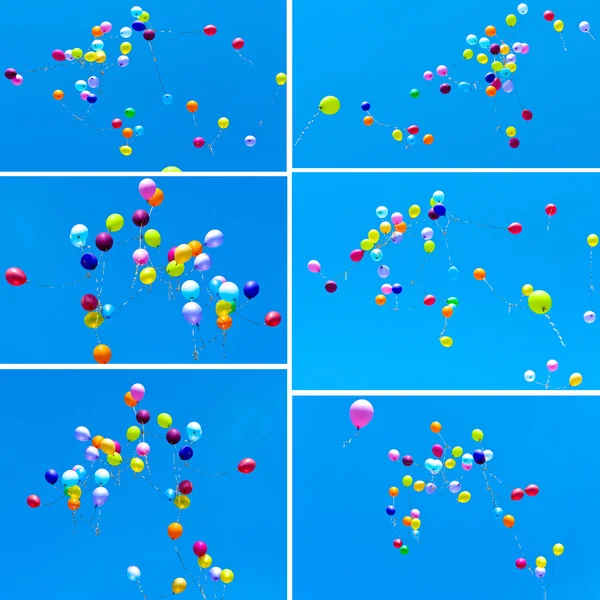 Viele Luftballons fliegen in den Himmel — Stockfoto
