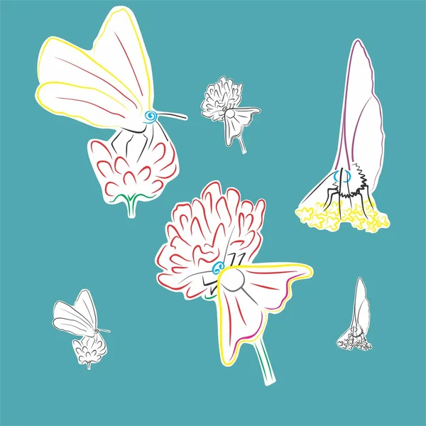 Butterflies on flowers — Stock Vector