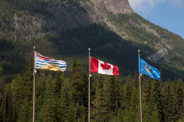 Flaggen Kanadas, Albertas und Großbritanniens — Stockfoto