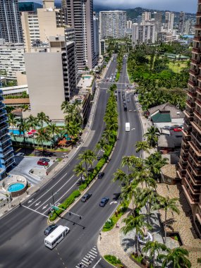 Ala Moana Boulevard and  Honolulu skyline clipart