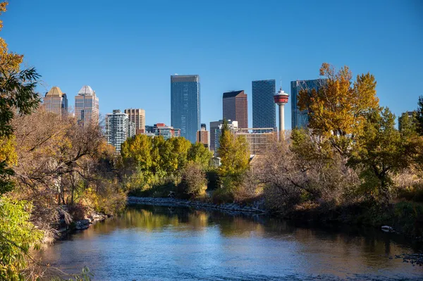 Calgary Tetőablaka Könyök Folyó Mentén Ősszel — Stock Fotó