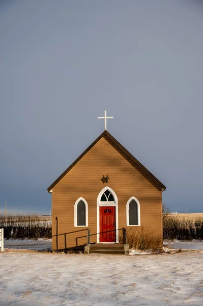 Svatý Tomáš Anglikánský Kostel Venkově Alberta Zimě — Stock fotografie