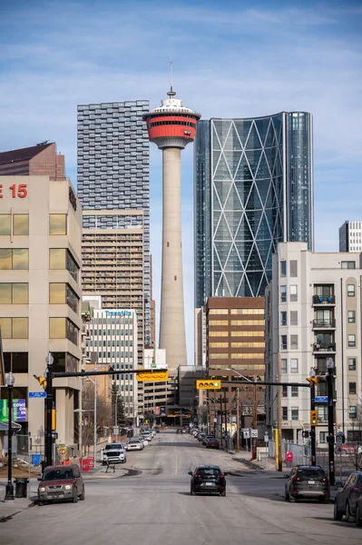 Calgary Albert Lutego 2022 Widok Zabytkową Wieżę Calgary — Zdjęcie stockowe