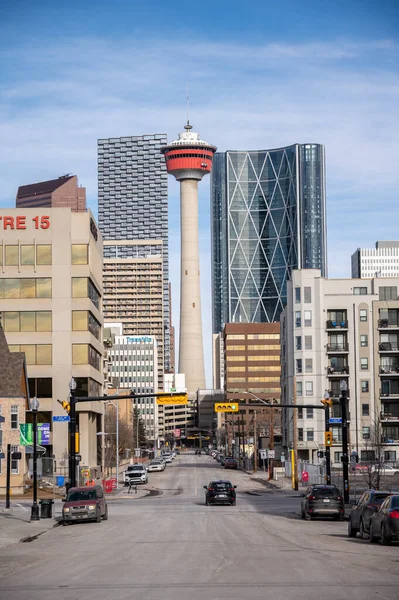Calgary Albert Lutego 2022 Widok Zabytkową Wieżę Calgary — Zdjęcie stockowe