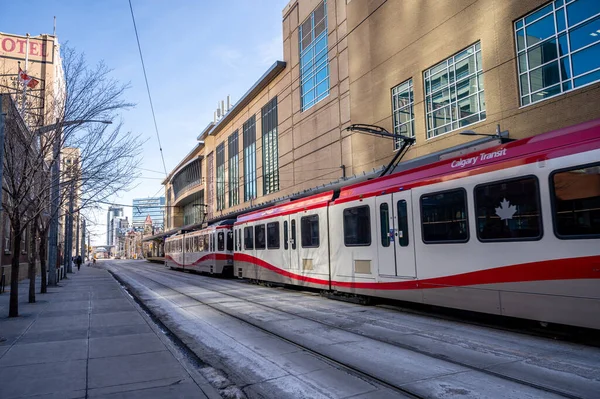 Calgary Albert February 2022 Train Downtown Calgary Winter — Stock Photo, Image