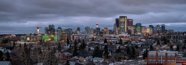 View Calgary Skyline Snow Storm Blows Night — Stock Photo, Image