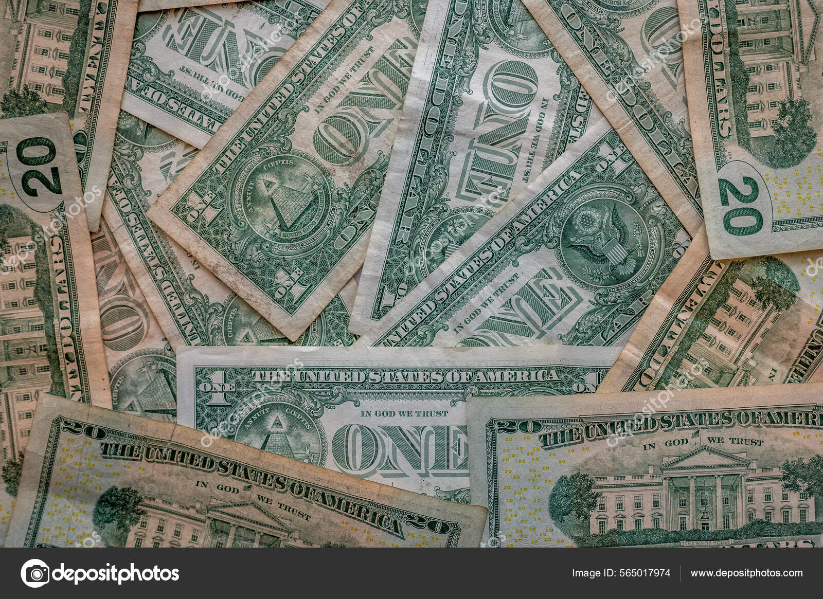 1美元和20美元面额的美国货币背景——图库图片© jewhyte #565017974