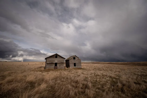 Abandoned Farm Buildings Alberta Early Spring — Stock Photo, Image