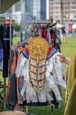 Calgary, Alberta - July 1, 2022: Shopping for Indigenous items at Canada Day celebrations in the city of Calgary.