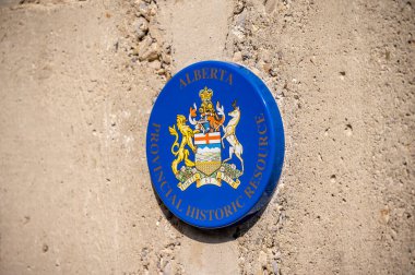 Crowsnest Pass, Alberta - July 2, 2022: Marker at Leitch Collieries, which was one of the most impressive coal mines in the Crowsnest Pass
