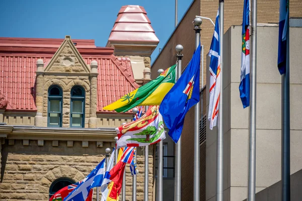 Several Provincial Flags Waving Wind Inn Calgary Alberta — Stock Photo, Image