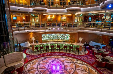 Vancouver, British Columbia - July 24, 2022: View of the Centrum bar on the Serenade of the Seas cruise ship early in the morning.