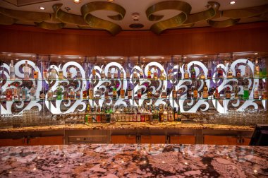 Vancouver, British Columbia - July 24, 2022: View of the Centrum bar on the Serenade of the Seas cruise ship early in the morning.