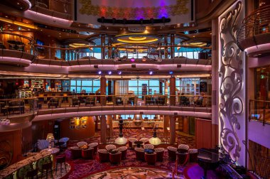 Vancouver, British Columbia - July 24, 2022: View of the Centrum bar on the Serenade of the Seas cruise ship early in the morning.