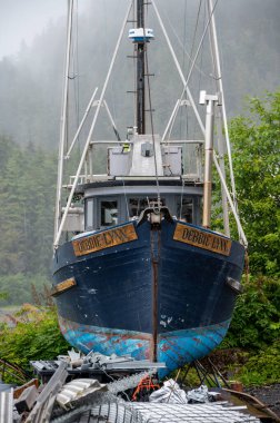 Sitka, Alaska - July 26, 2022: Abandoned fishing vessels in the town of Sitka.